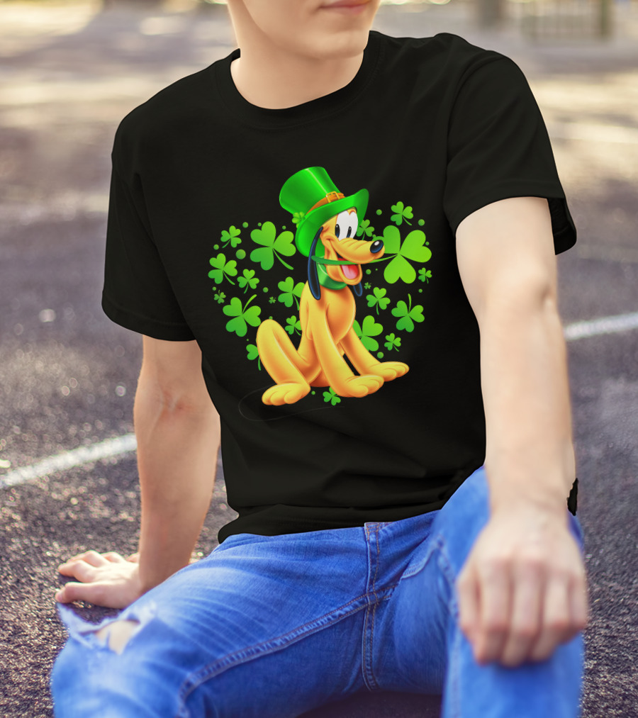 Pluto St. Patrick's Day Celebration With Green Shamrocks And Hat T-Shirt