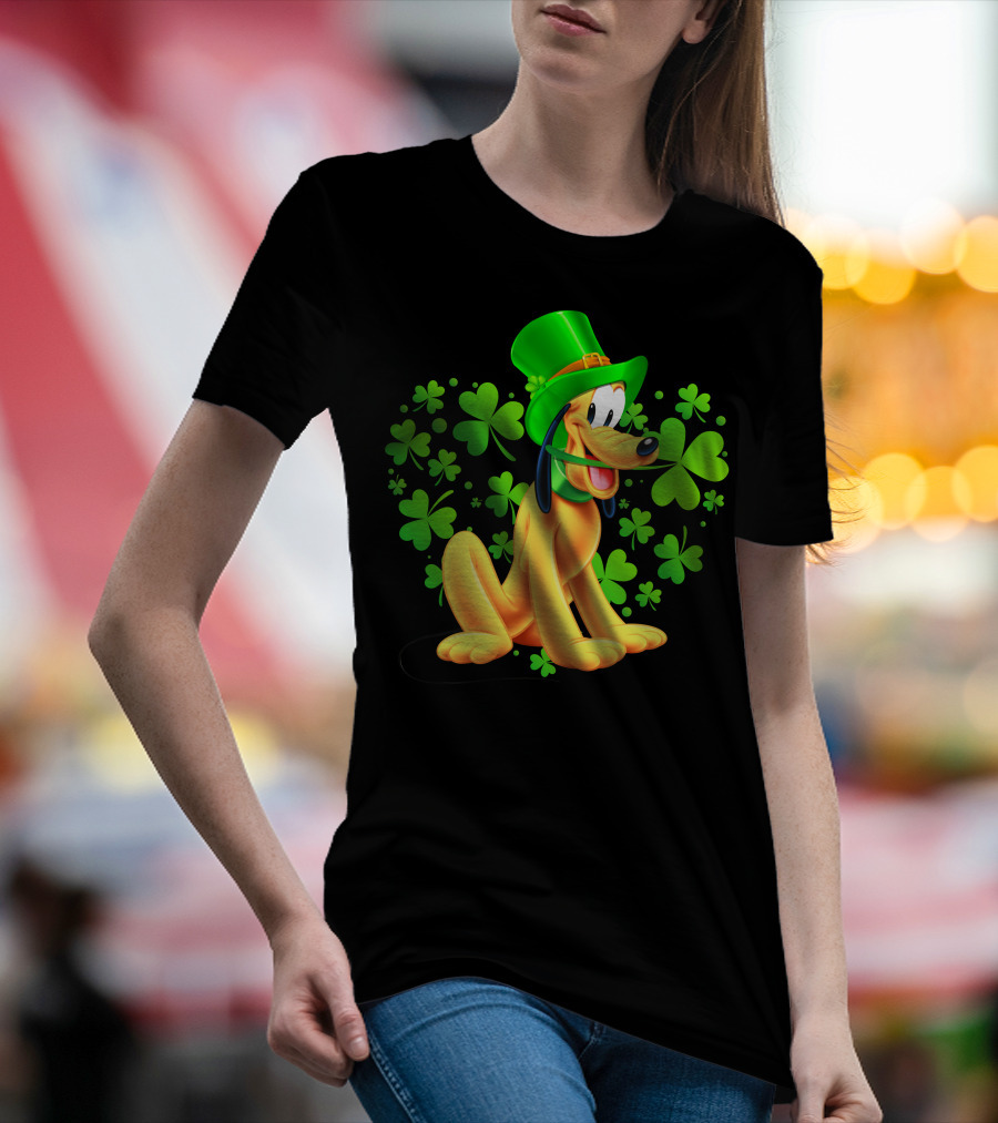 Pluto St. Patrick's Day Celebration With Green Shamrocks And Hat T-Shirt