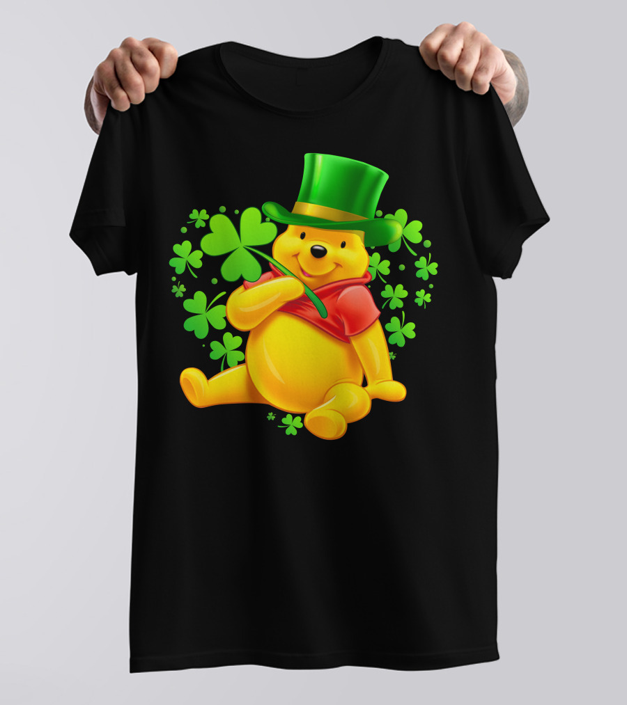 Pooh Bear St. Patrick's Day With Shamrocks And Green Hat T-Shirt