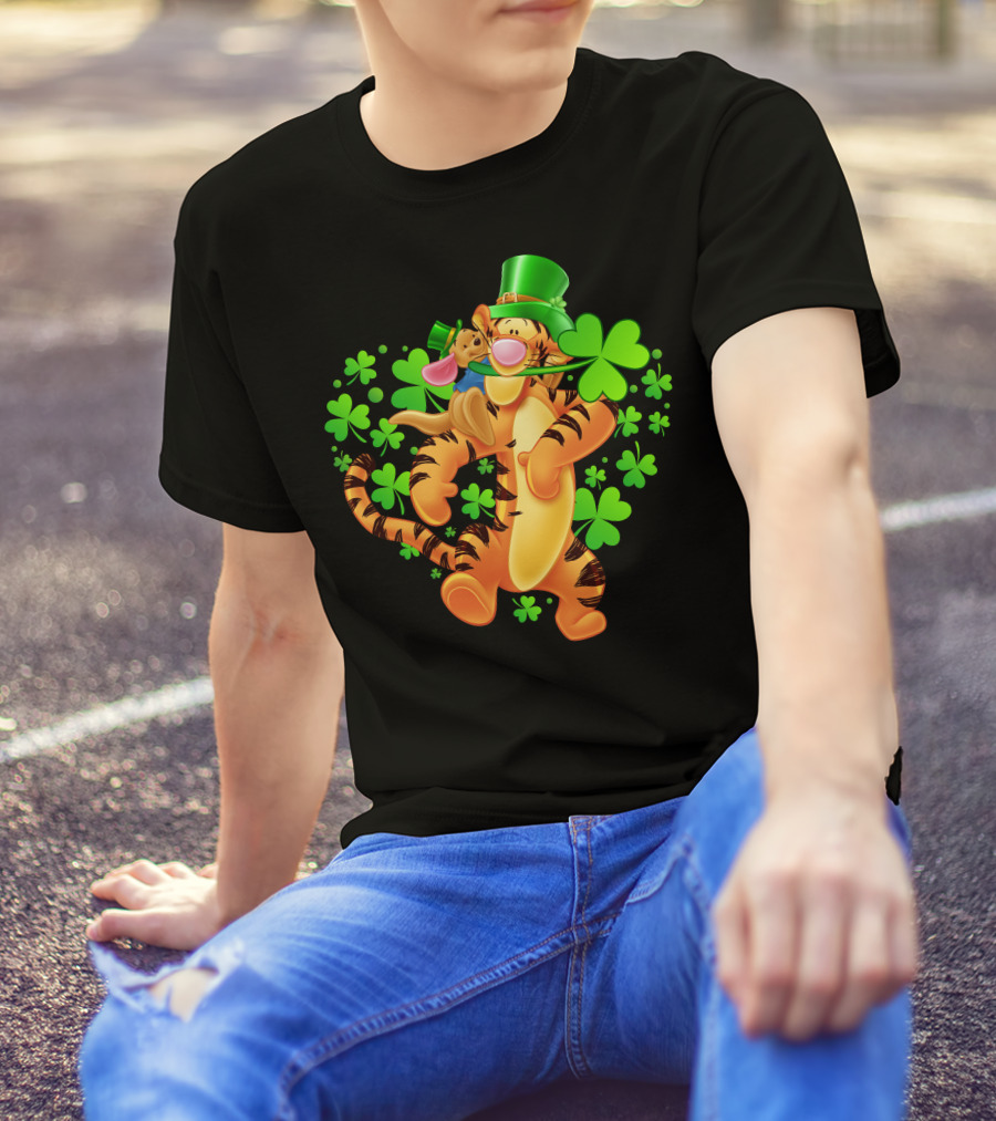 Tigger St. Patrick's Day Shamrocks Cartoon Character T-Shirt