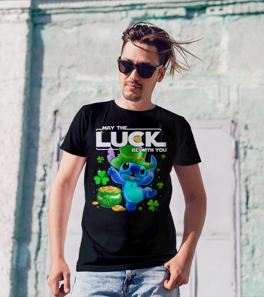 May The Luck Be With You Stitch Leprechaun Clover Coins T-Shirt
