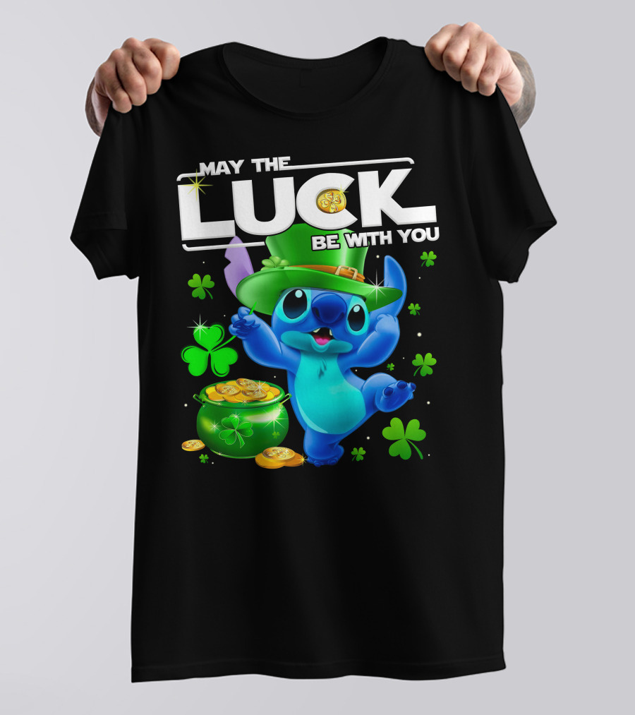 May The Luck Be With You Stitch Leprechaun Clover Coins T-Shirt