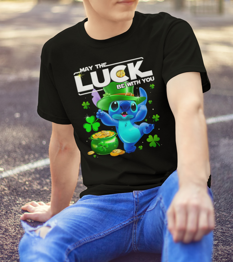 May The Luck Be With You Stitch Leprechaun Clover Coins T-Shirt