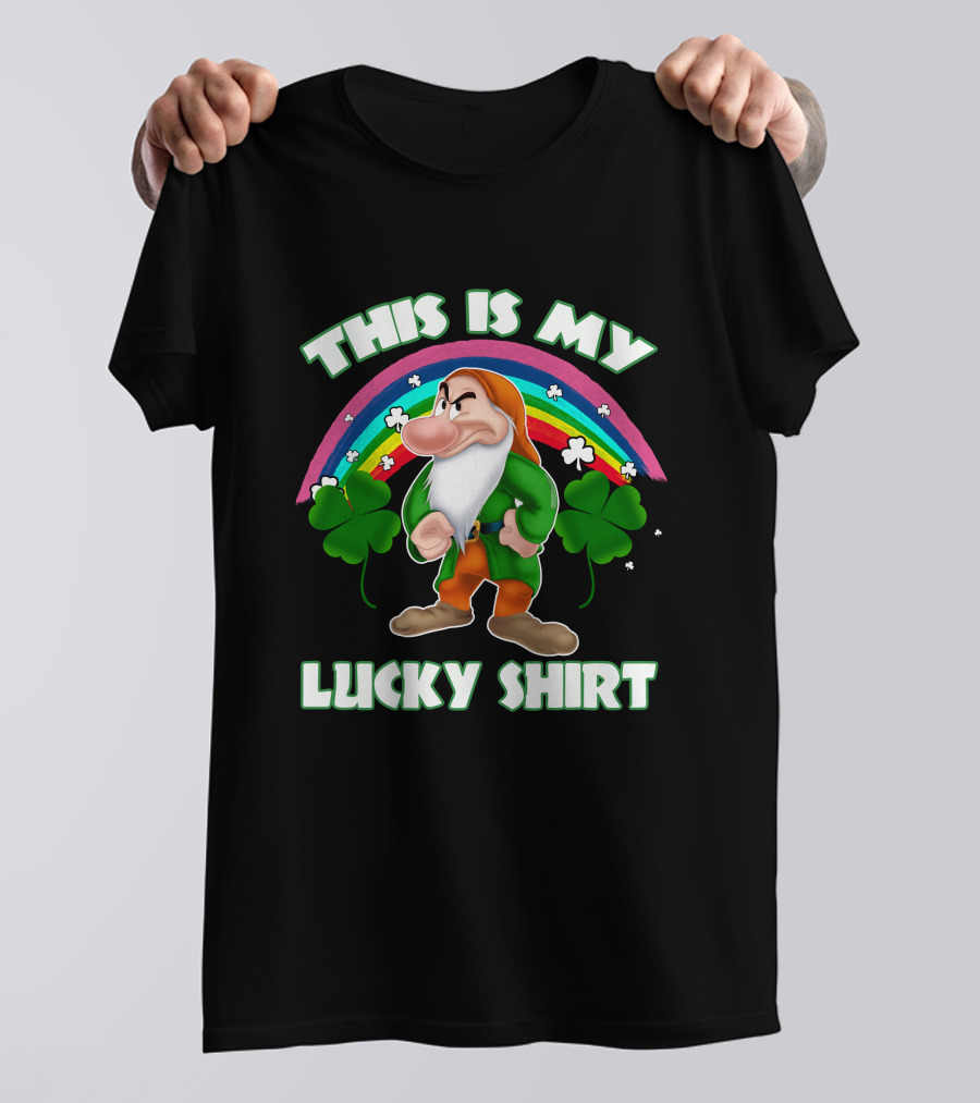This Is My Lucky Shirt Grumpy Dwarf Rainbow Clover T-Shirt