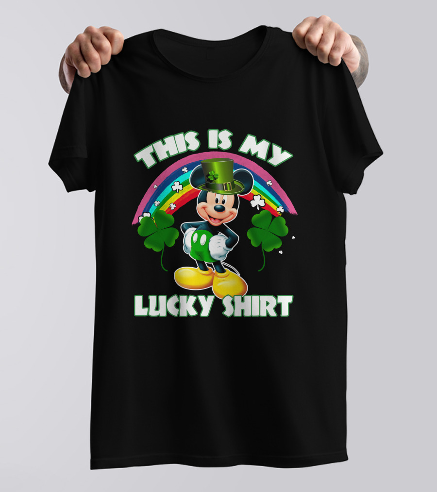 This Is My Lucky Shirt Mickey Mouse Rainbow Four-Leaf Clover T-Shirt