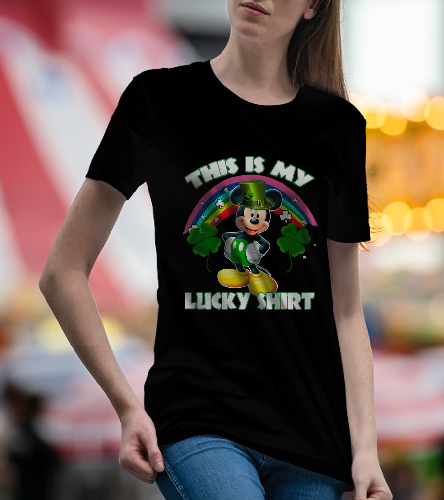 This Is My Lucky Shirt Mickey Mouse Rainbow Four-Leaf Clover T-Shirt