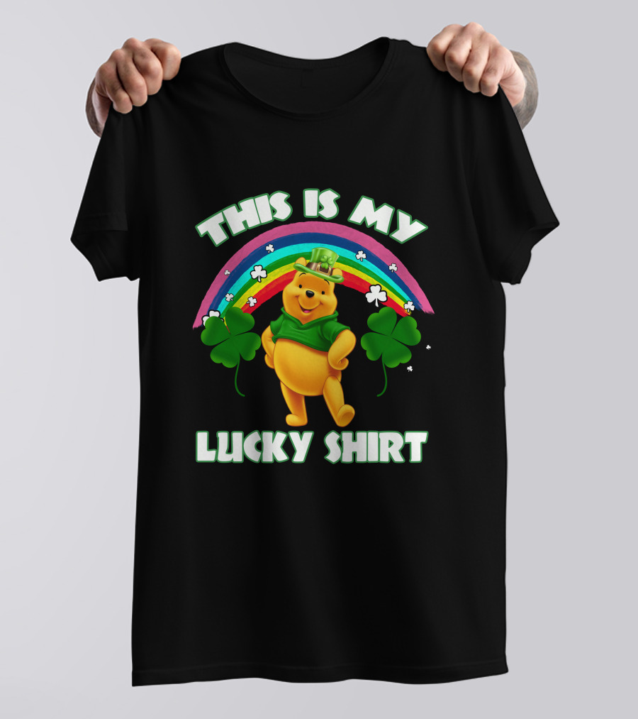 This Is My Lucky Shirt Pooh Rainbow Clover T-Shirt