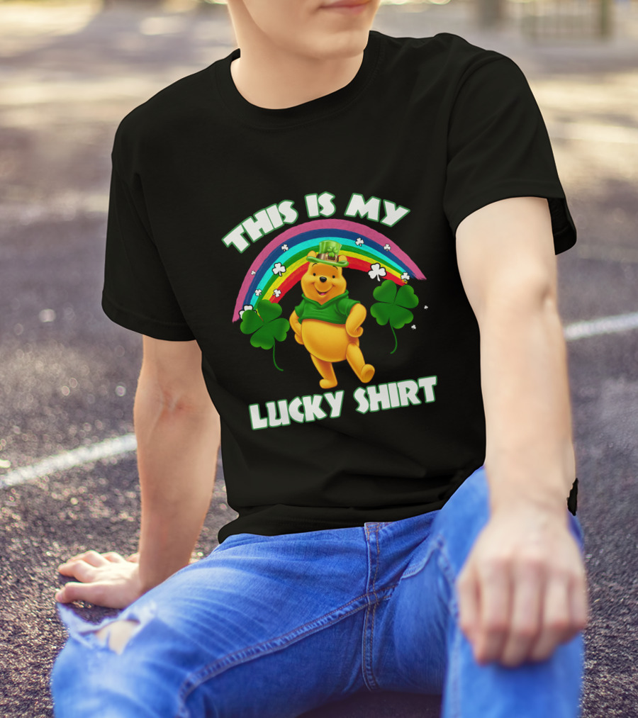 This Is My Lucky Shirt Pooh Rainbow Clover T-Shirt