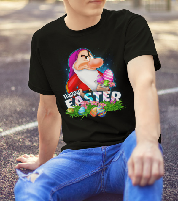 Grumpy Happy Easter With Colorful Eggs And Flowers T-Shirt