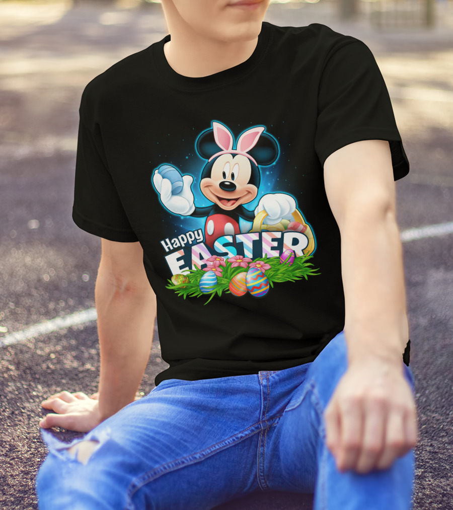 Mickey Mouse Happy Easter Bunny Ears Basket Eggs T-Shirt