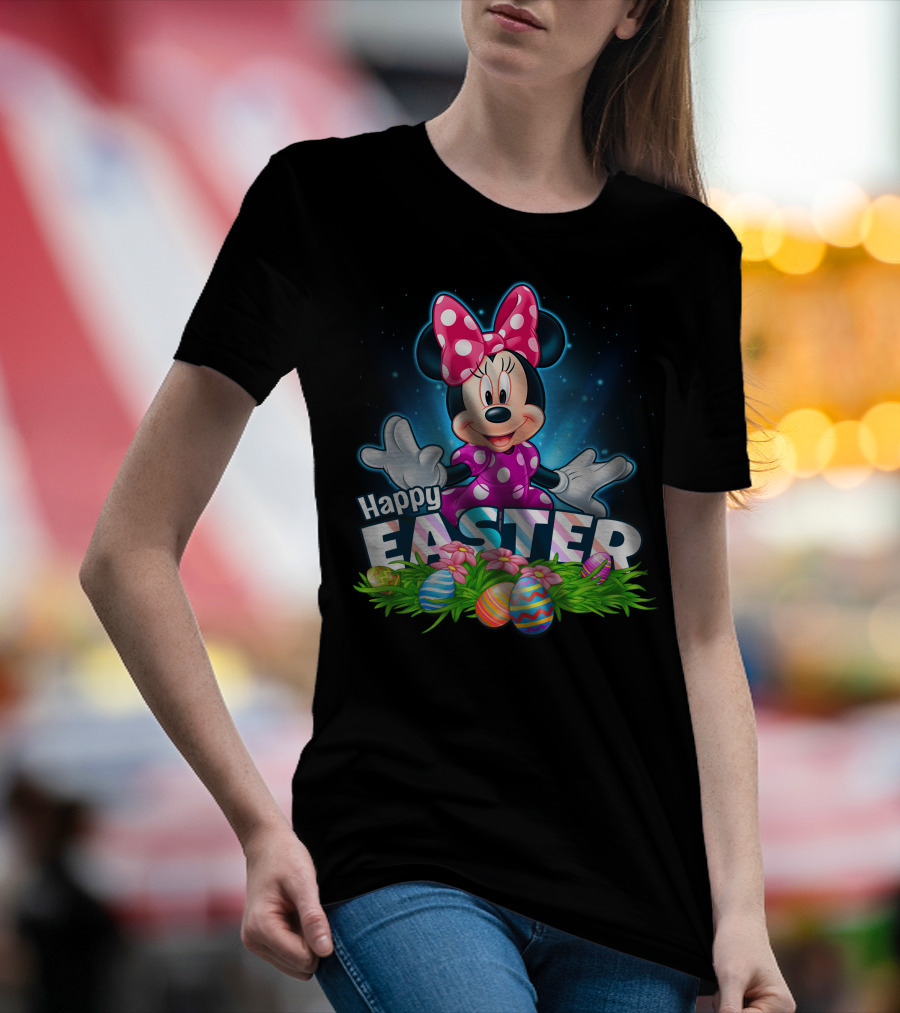 MINNIE Happy Easter Colorful Eggs And Pink Bow T-Shirt