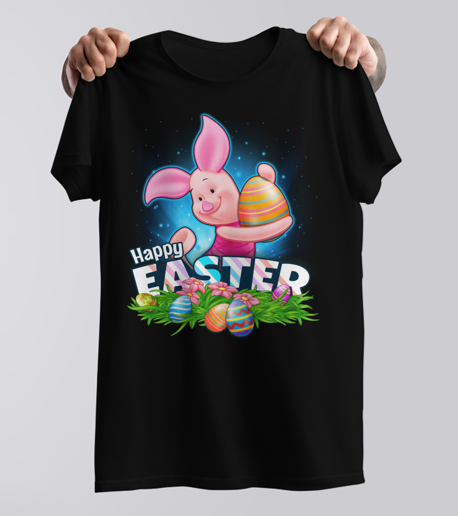 PIGLET Happy Easter Striped Easter Eggs And Flowers T-Shirt