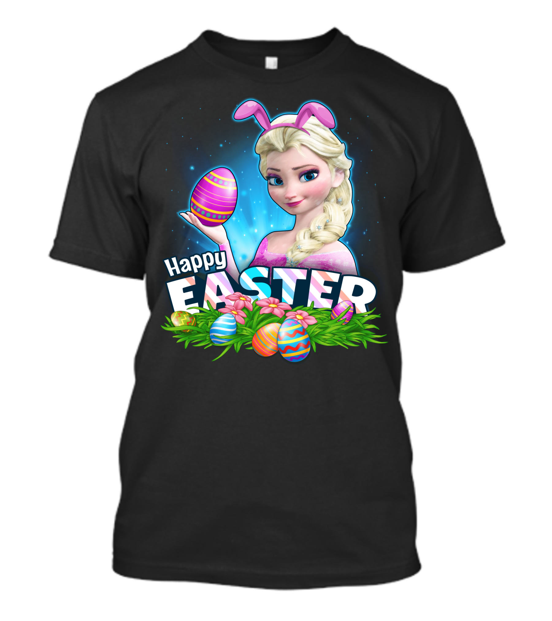 ELSA Happy Easter Bunny Ears With Colorful Eggs T-Shirt
