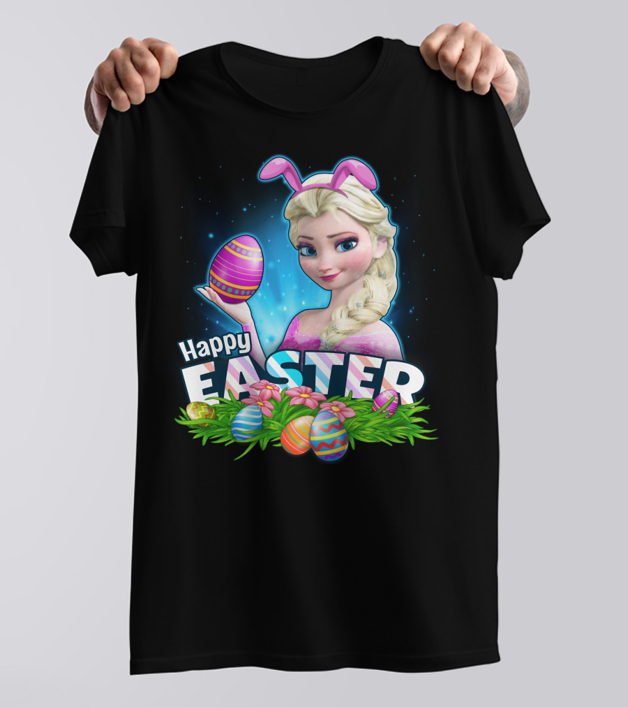 ELSA Happy Easter Bunny Ears With Colorful Eggs T-Shirt