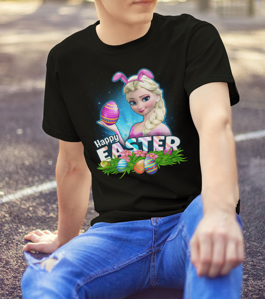 ELSA Happy Easter Bunny Ears With Colorful Eggs T-Shirt