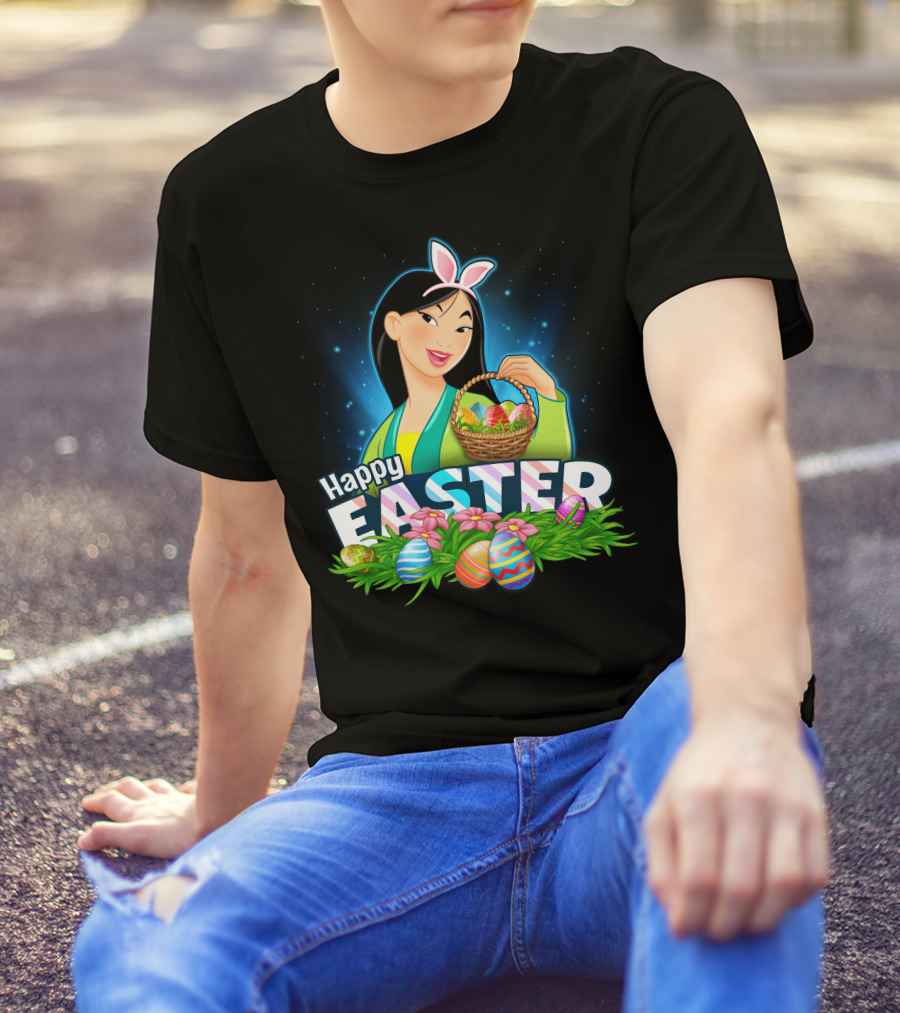 Happy Easter Mulan Holding Easter Basket With Eggs And Bunny Ears T-Shirt