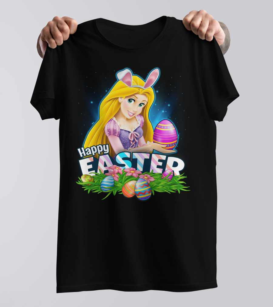RAPUNZEL Happy Easter Bunny Ears Colorful Eggs Flower Patch T-Shirt