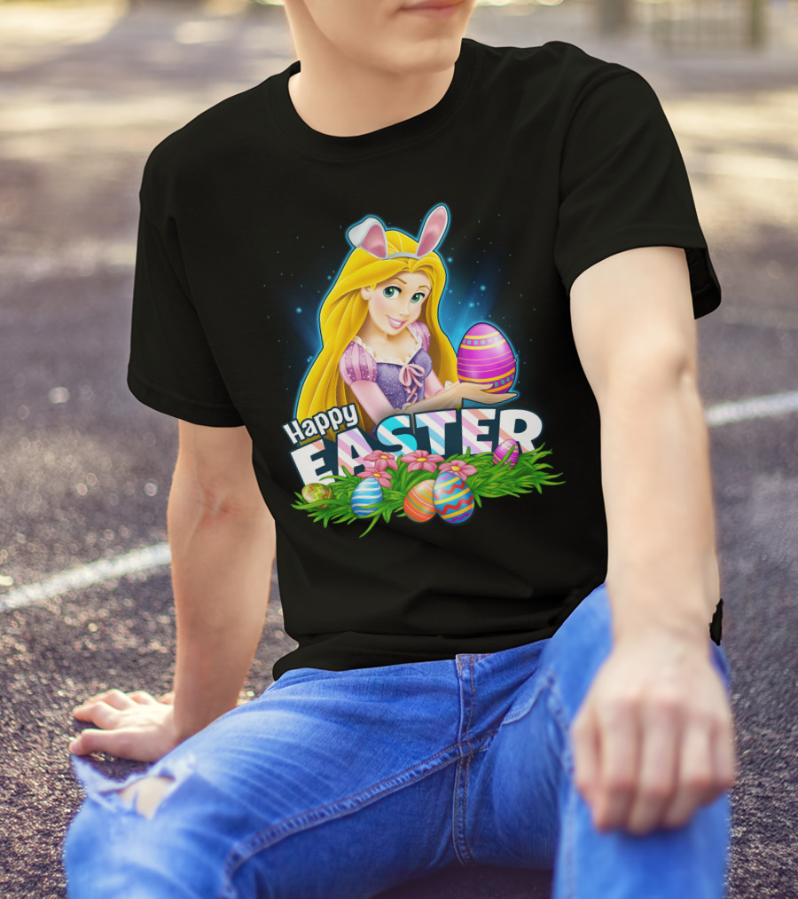 RAPUNZEL Happy Easter Bunny Ears Colorful Eggs Flower Patch T-Shirt