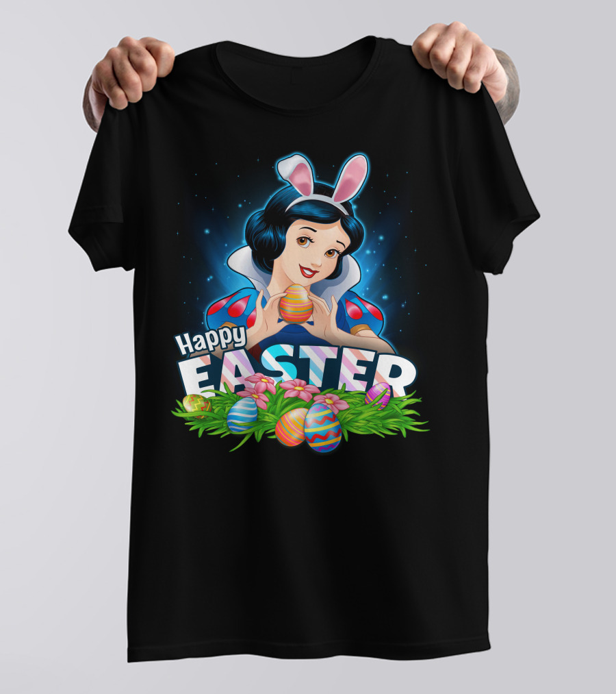Snow White Happy Easter Bunny Ears Colorful Eggs T-Shirt