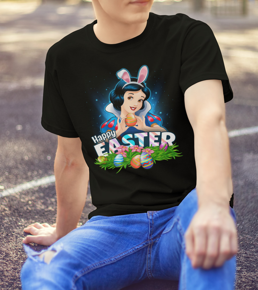 Snow White Happy Easter Bunny Ears Colorful Eggs T-Shirt
