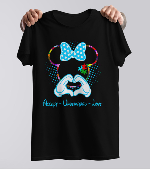Accept Understand Love Autism Minnie Puzzle Bow T-Shirt