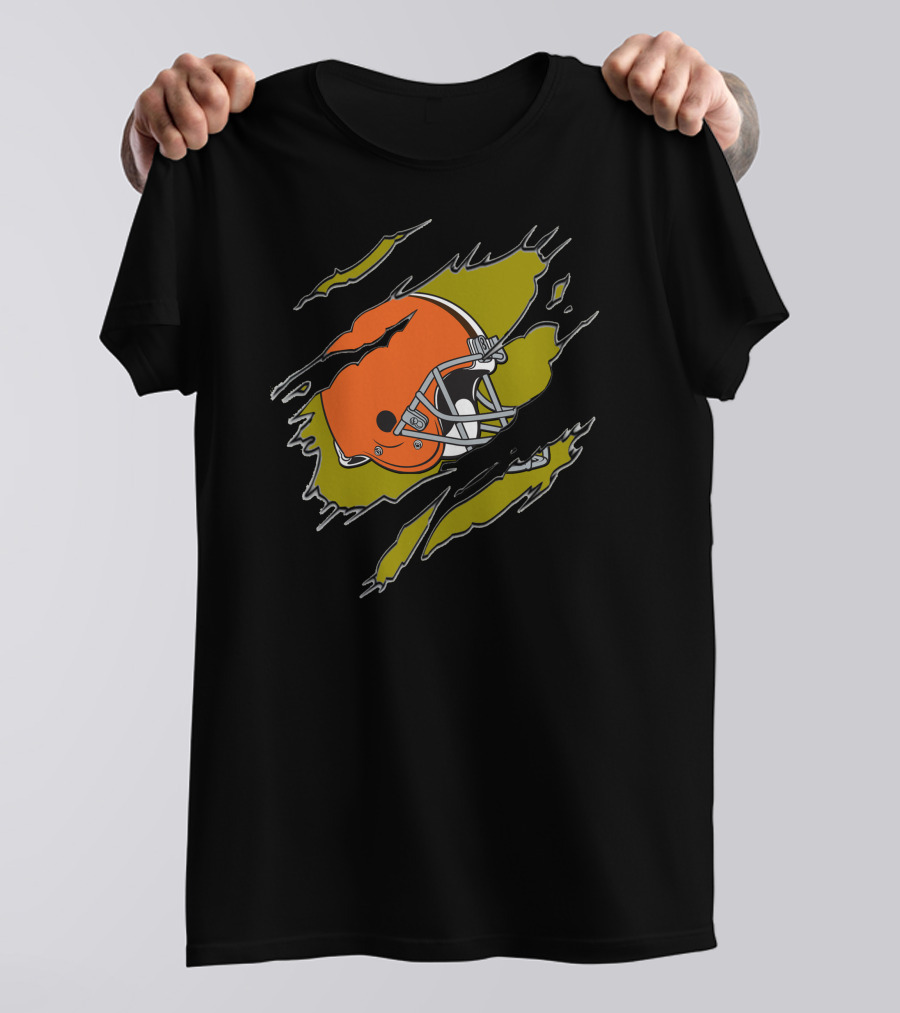 Cleveland Browns Football Helmet Ripped T-Shirt