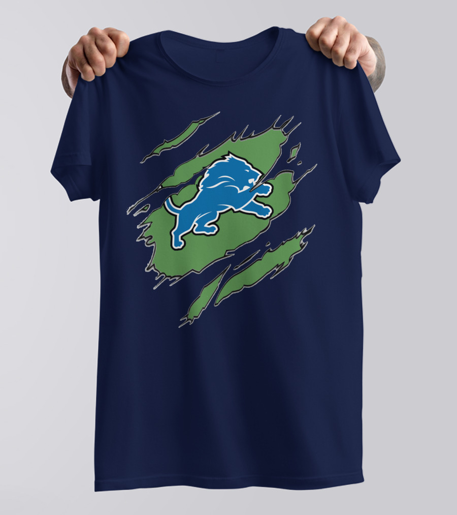 Detroit Lions Blue Roaring Lion With Claw Marks T-Shirt