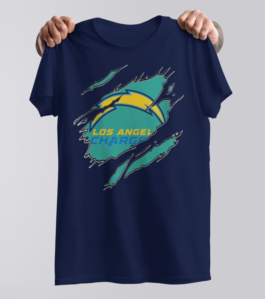 Los Angeles Chargers Logo With Bolt Design And Ripped Claw Marks T-Shirt