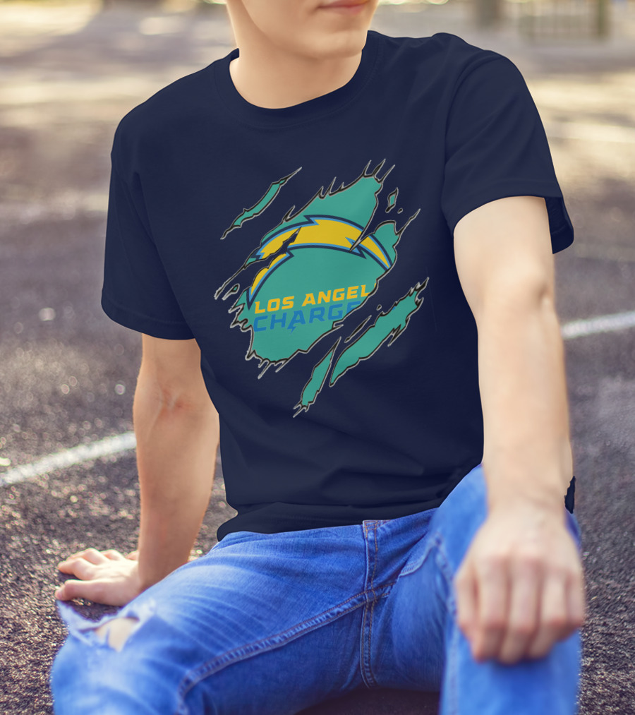 Los Angeles Chargers Logo With Bolt Design And Ripped Claw Marks T-Shirt