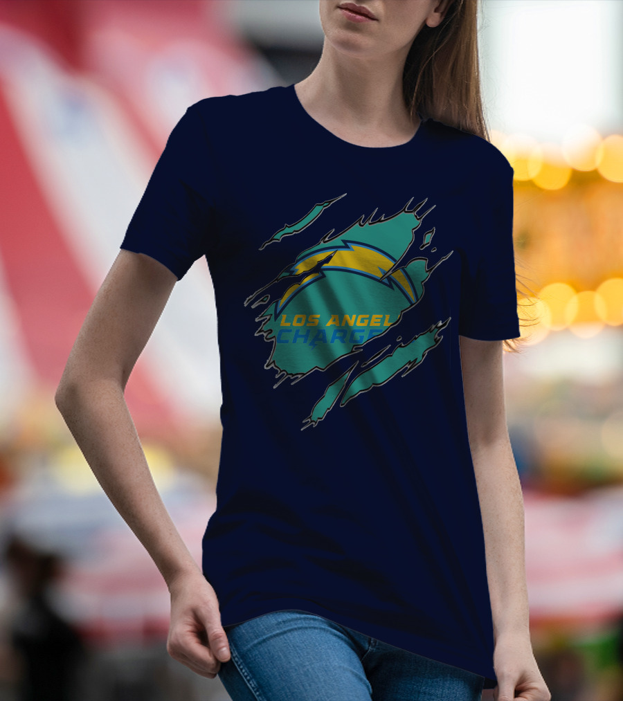 Los Angeles Chargers Logo With Bolt Design And Ripped Claw Marks T-Shirt
