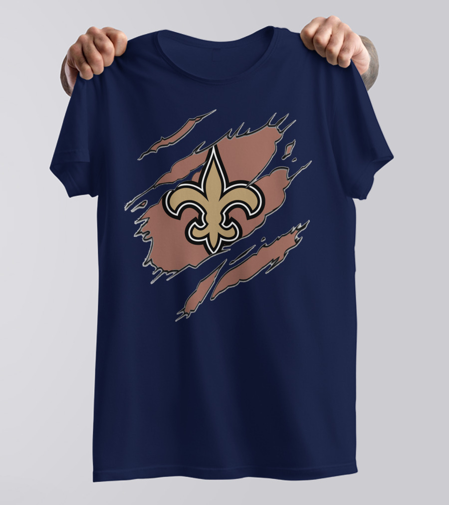 New Orleans Saints Fleur-De-Lis Claw Marks Blue And Gold T-Shirt