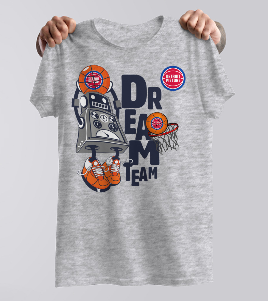 Detroit Pistons Dream Team Robot Basketball Dunking T-Shirt