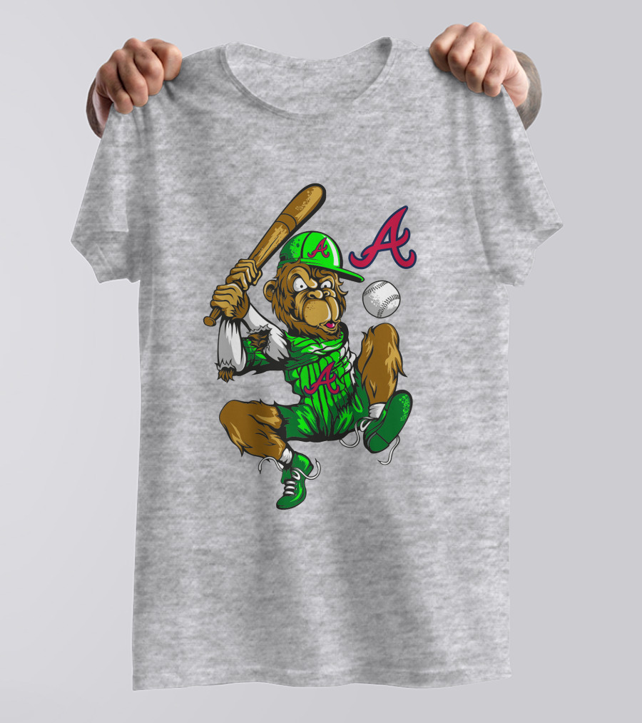 Atlanta Braves Home Run Bigfoot Baseball Character In Team Colors T-Shirt