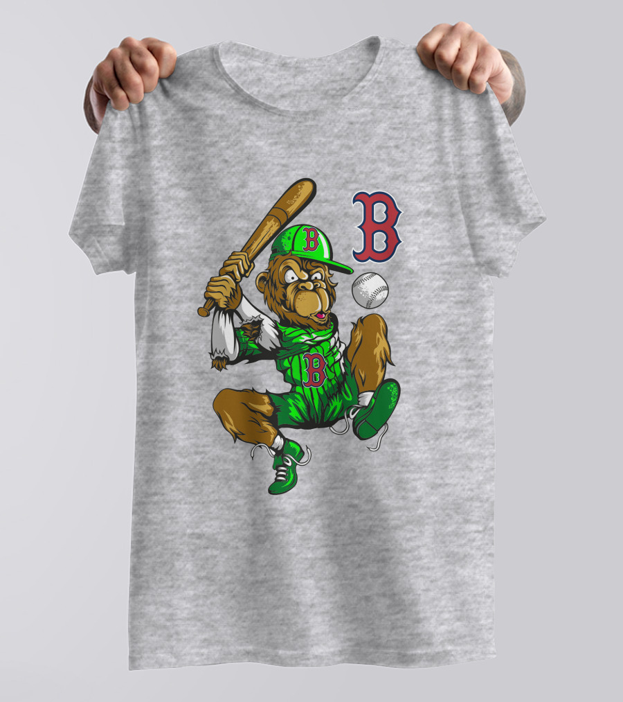 Boston Red Sox B Logo Cartoon Baseball Player With Bat And Uniform T-Shirt