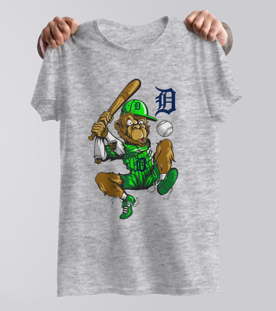 Detroit Tigers Mascot Swinging Baseball Bat With D T-Shirt