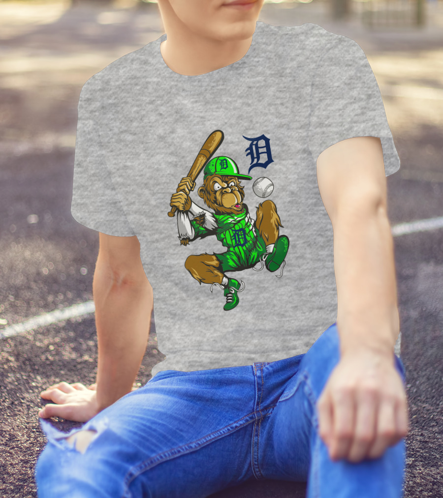 Detroit Tigers Mascot Swinging Baseball Bat With D T-Shirt