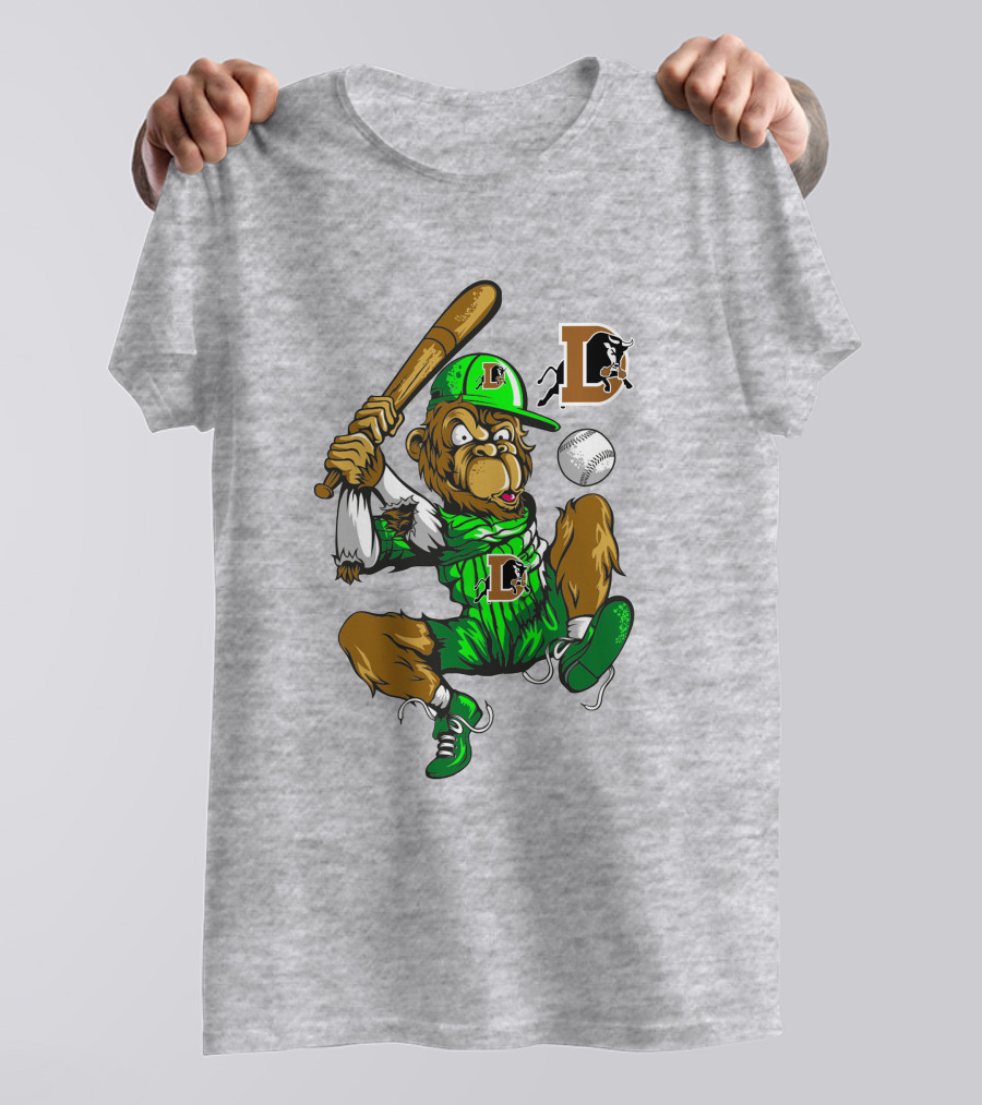 Durham Bulls Home Run Baseball Monkey In Green Uniform With Bat And Ball T-Shirt