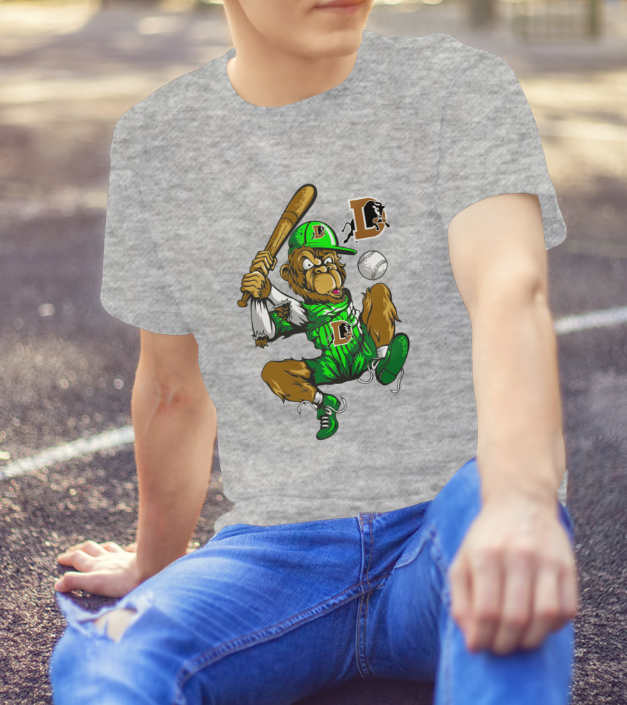 Durham Bulls Home Run Baseball Monkey In Green Uniform With Bat And Ball T-Shirt