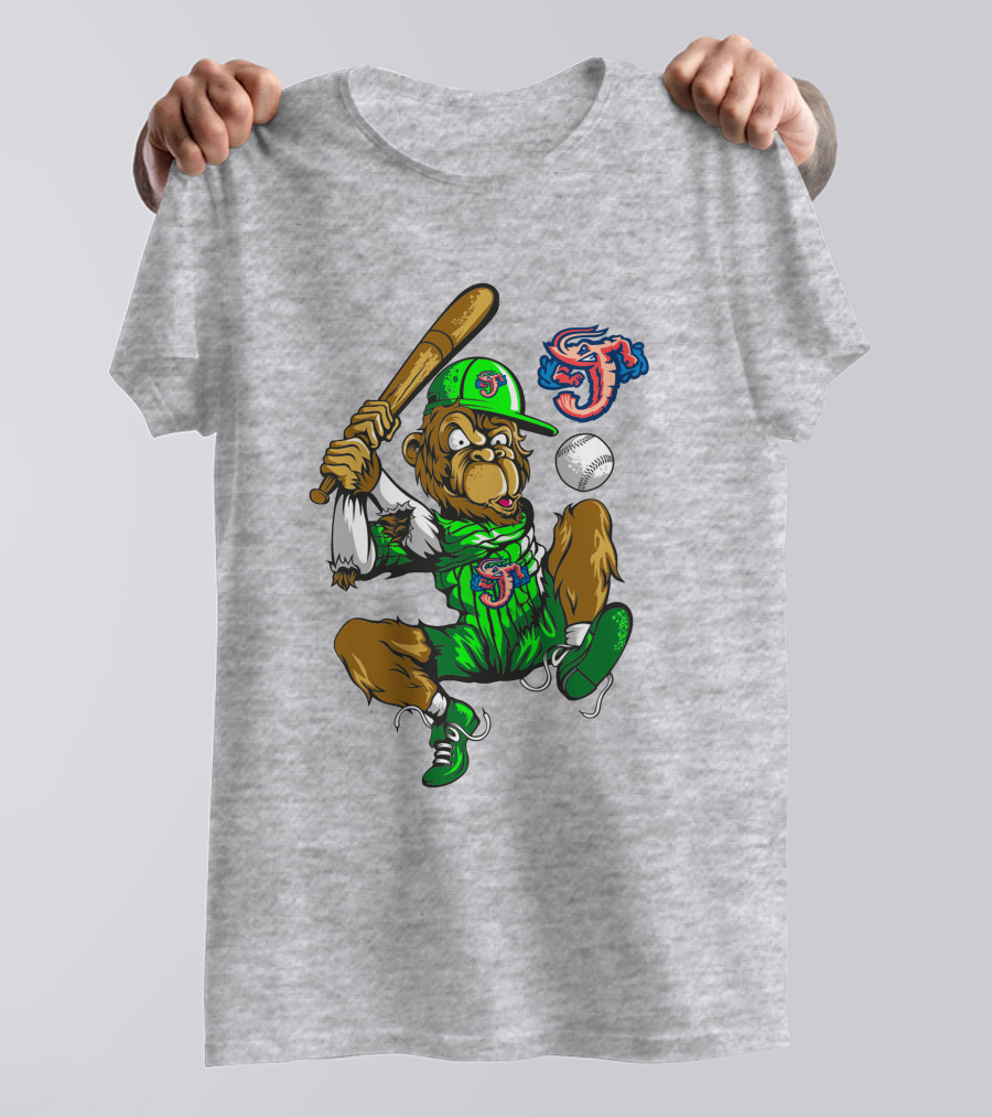 Jacksonville Jumbo Shrimp Monkey Mascot Baseball Action T-Shirt