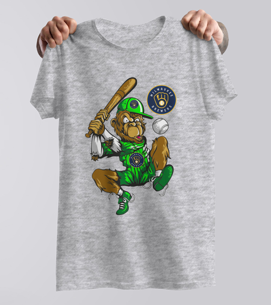 Milwaukee Brewers Baseball Mascot Swinging Bat In Green Uniform T-Shirt