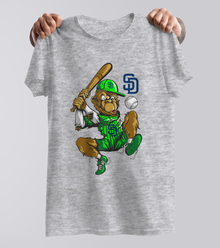 San Diego Padres Baseball Monkey With Cap And Bat T-Shirt