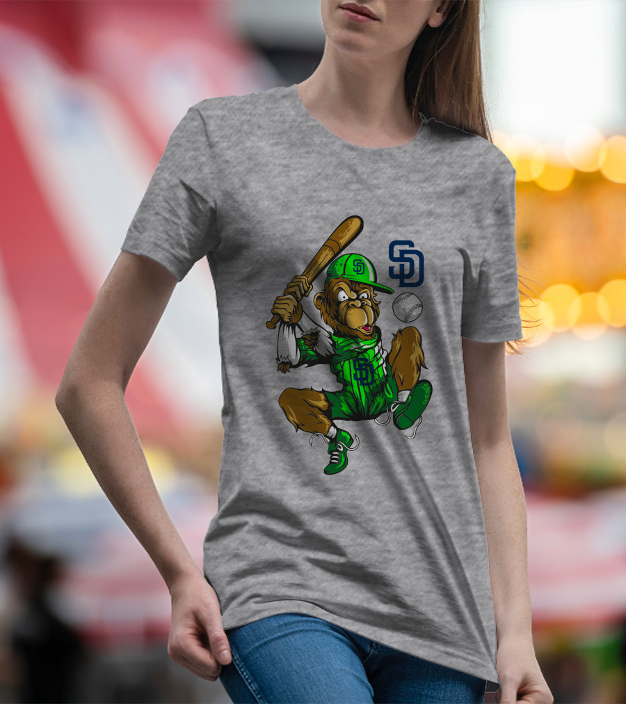 San Diego Padres Baseball Monkey With Cap And Bat T-Shirt