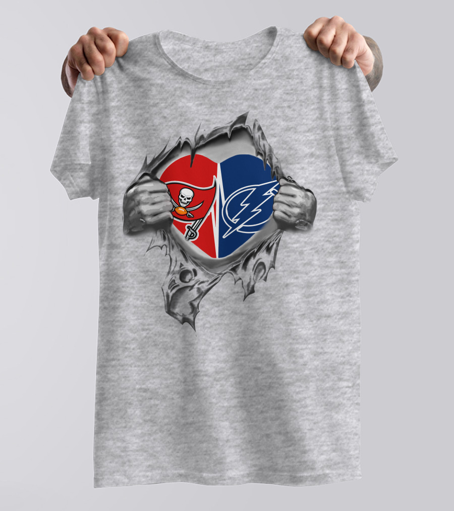 Tampa Bay Buccaneers Lightning Heart Torn Open T-Shirt