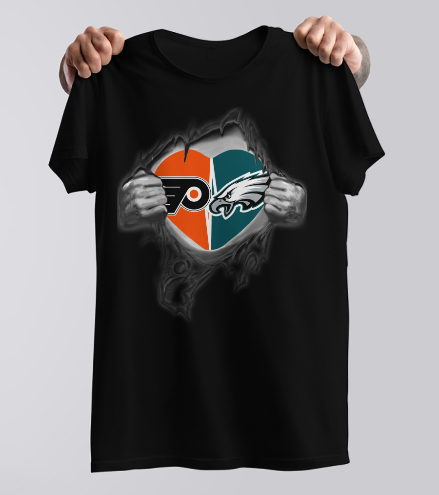 Philadelphia Eagles Flyers Heart Emblem Fan Allegiance T-Shirt