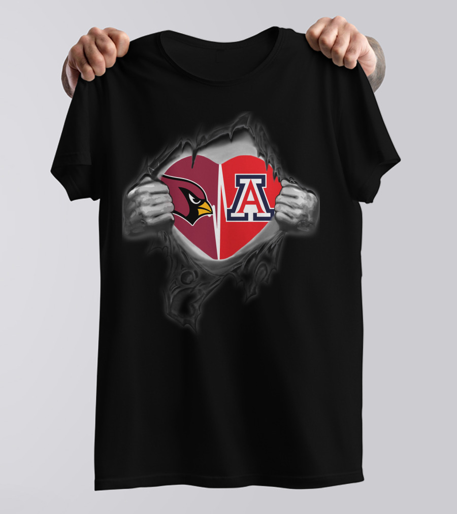 Arizona Cardinals Arizona Wildcats Heart Logo Inside Torn Chest T-Shirt
