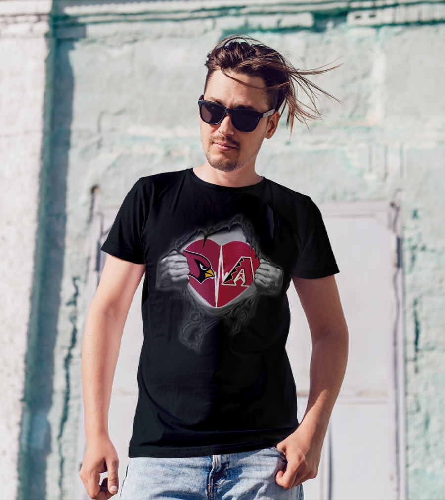 Arizona Cardinals And Diamondbacks Heart Loyalty Tear Effect T-Shirt