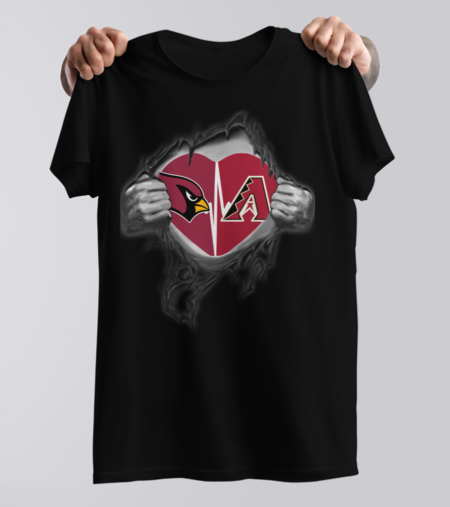 Arizona Cardinals And Diamondbacks Heart Loyalty Tear Effect T-Shirt