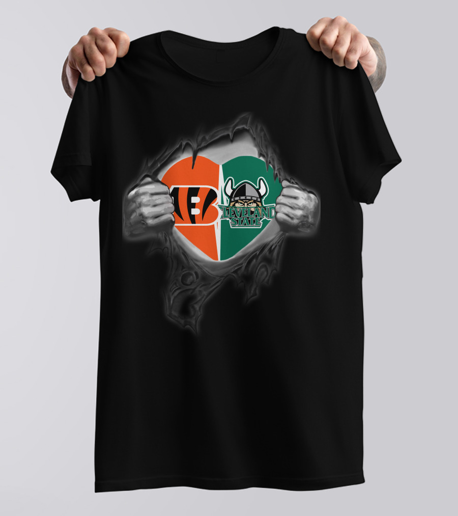 Bengals Cleveland State Vikings Heart T-Shirt