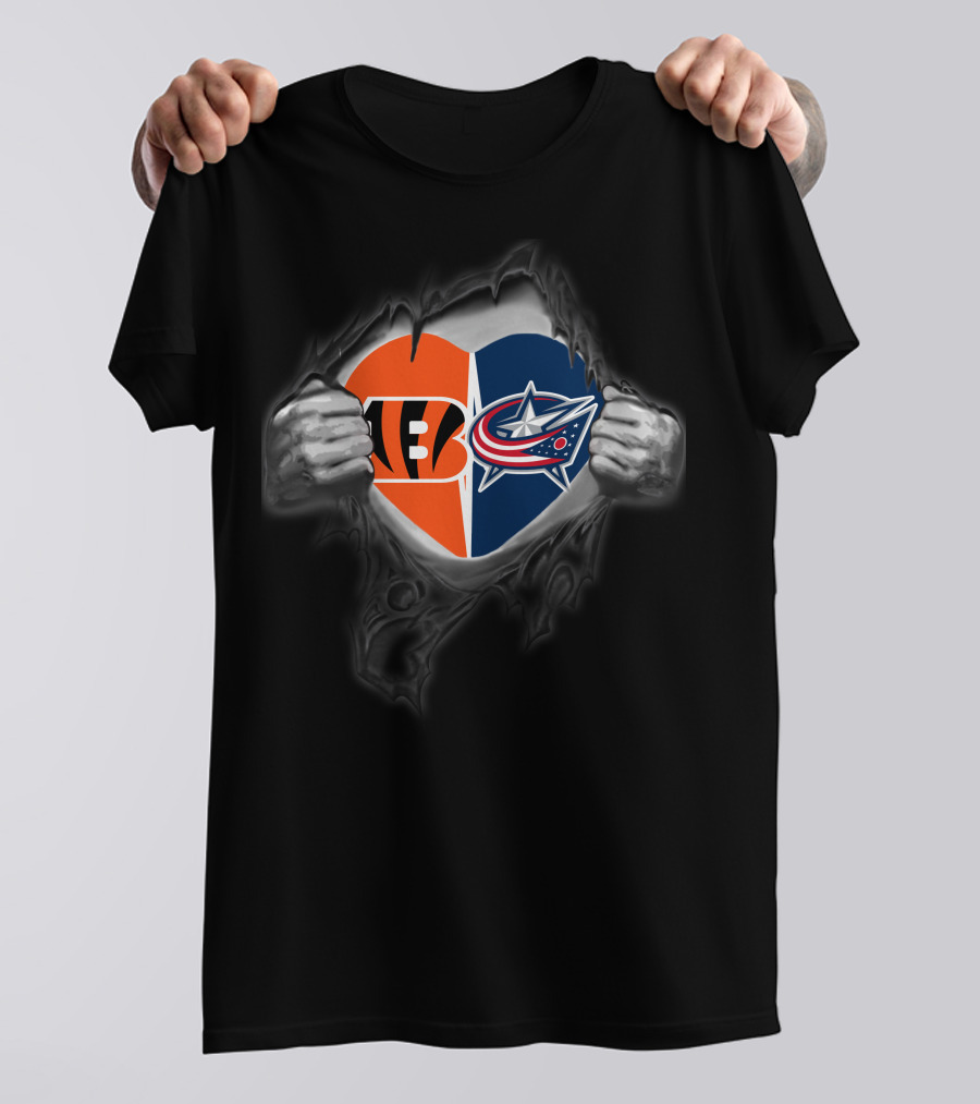 Bengals Columbus Blue Jackets Heart Logo T-Shirt