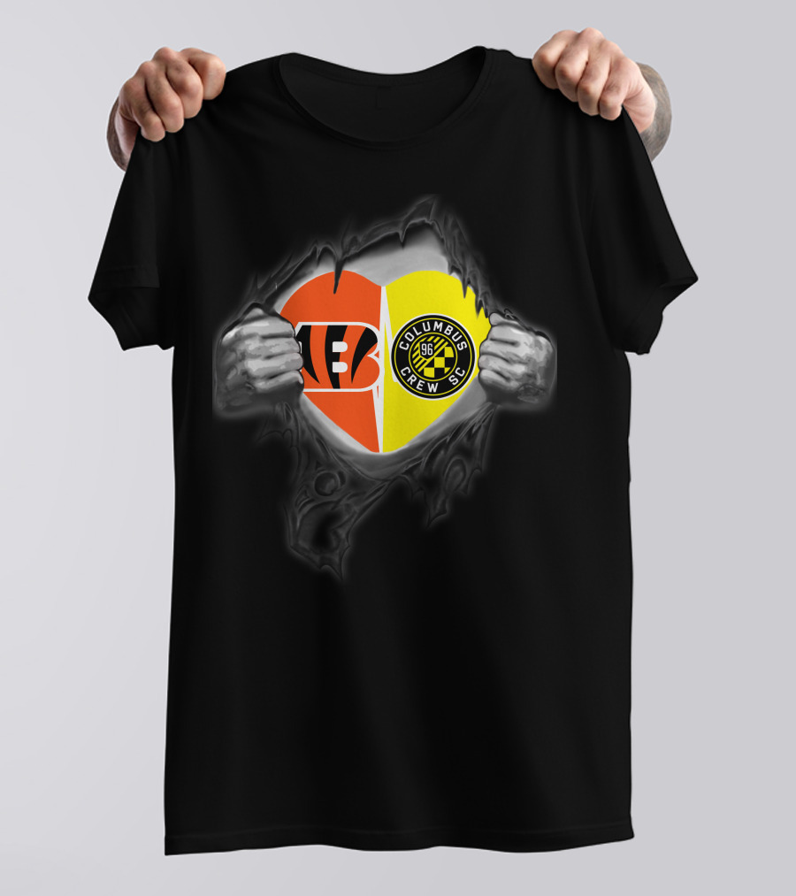 Bengals And Columbus Crew Sc Heart Logo Mashup Bengals Columbus Crew Sc T-Shirt